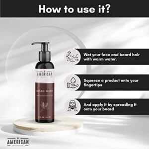 American Shaving Co Beard Wash with Sandalwood Scent, Jojoba Oil & Argan Oil, Soothing & Moisturizing Beard Care For All Types of Skin & Beard Hair, Softens and soothes the Beard itches, A Sandalwood scent infused Natural Beard Cream, 8 Oz