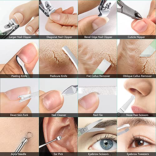 Leipple Manicure Set Professional Nail Clippers Pedicure Kit - 16 pcs Stainless Steel Grooming Kit - Nail Care Tools with Luxurious Travel Leather Case(Green)