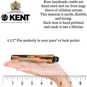 Kent NU22 Handmade All Fine Tooth Pocket Comb for Men, Women and Kids, Hair Comb Straightener for Everyday Grooming Styling Hair, Beard and Mustache, Saw Cut and Hand Polished, Made in England