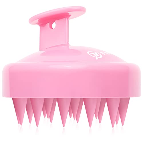 FREATECH Scalp Massager Shampoo Brush with Long & Flexible Silicone Bristles for Hair Care and Head Relaxation, Glide Through Hair Easily, Dandruff Removal and Itching Relief, Wet and Dry, Pink