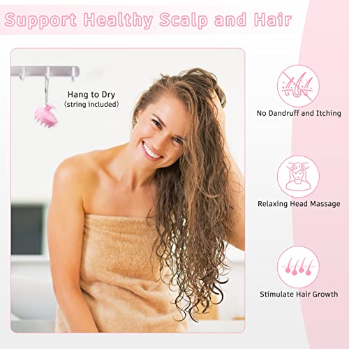 FREATECH Scalp Massager Shampoo Brush with Long & Flexible Silicone Bristles for Hair Care and Head Relaxation, Glide Through Hair Easily, Dandruff Removal and Itching Relief, Wet and Dry, Pink