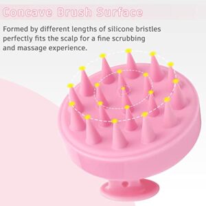 FREATECH Scalp Massager Shampoo Brush with Long & Flexible Silicone Bristles for Hair Care and Head Relaxation, Glide Through Hair Easily, Dandruff Removal and Itching Relief, Wet and Dry, Pink