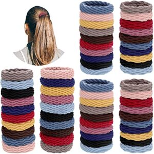 60 pieces seamless hair ties ponytail holders thick elastic hair tie cotton no crease hair band for women,girl,thick heavy and curly hair,lightweight highly elastic,4 styles (mixed color)