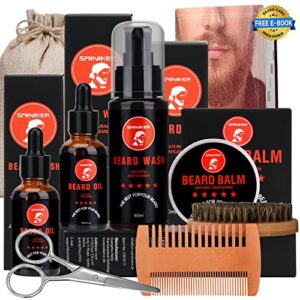 sminiker beard grooming kit, 2 x beard oil, beard balm, beard shampoo,beard brush, beard comb, beard & mustache scissors beard care unique gifts for men beard growth & trimming kit