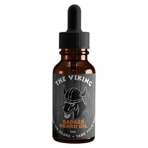 badass beard care beard oil for men – the viking scent, 1 oz – all natural ingredients, keeps beard and mustache full, soft and healthy