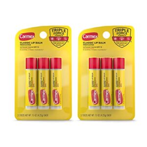 carmex medicated lip balm sticks, lip moisturizer for dry, chapped lips, 0.15 oz – 3 count (2 pack)