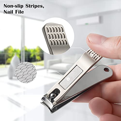 BEZOX Nail Clippers, Ergonomic Fingernail and Toenail Clipper with Non-Slip Design, Professional Nail Cutter for Men and Women with Nail File and Delicate Tin Case, 2 Pcs