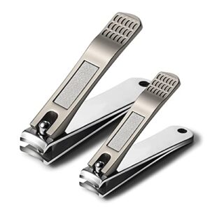 BEZOX Nail Clippers, Ergonomic Fingernail and Toenail Clipper with Non-Slip Design, Professional Nail Cutter for Men and Women with Nail File and Delicate Tin Case, 2 Pcs