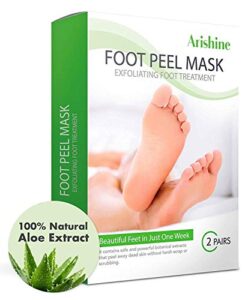arishine foot peel mask – 2 pack – for cracked heels, dead skin & calluses – make your feet baby soft & get a smooth skin, removes & repairs rough heels, dry toe skin – exfoliating peeling natural treatment