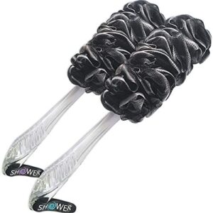 loofah-charcoal back-scrubbers 2-pack-by-shower-bouquet: long-handle bath-sponge-brushes with extra large soft mesh for men & women – exfoliate with full pure cleanse in bathing accessories