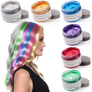 6 Colors Hair Color Wax - 6 in 1 Sliver Blue Purple Gold Green Pink Red, Temporary Hair Color for Party, Cosplay, Date, Halloween