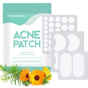 mandabloom acne pimple patches, 6 sizes 104 patches for large zit breakouts, acne patches for face, chin or body, hydrocolloid bandages acne treatment with tea tree & calendula oil & salicylic acid