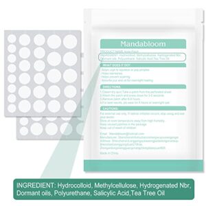 Mandabloom Acne Pimple Patches, 6 Sizes 104 Patches for Large Zit Breakouts, Acne Patches for Face, Chin or Body, Hydrocolloid Bandages Acne Treatment with Tea Tree & Calendula Oil & Salicylic Acid