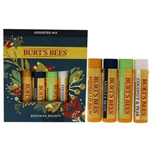 burt’s bees holiday gift, 4 lip balm stocking stuffer products, beeswax bounty assorted set – original beeswax, vanilla bean, cucumber mint & coconut pear (old verison)