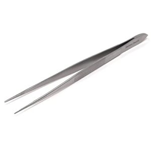professional stainless steel tweezers 6″ with fine serreted precision straight tips for facial hair, splinter and ingrown hair removal used by women & men