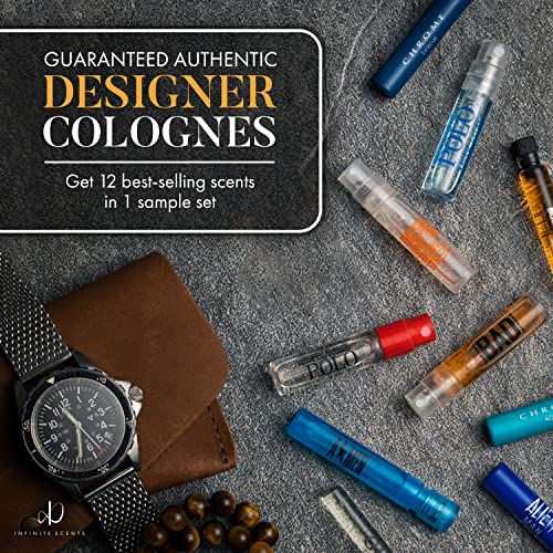 Infinite Scents Cologne Samples for Men: 12 Designer Fragrances + Pocket-Sized Pouch - Travel-Size Men's Cologne Sampler Set, Cologne Sample Pack Gift Set