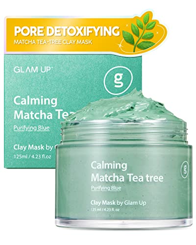 Glam Up - Calming Matcha Tea tree Clay Mask - Vegan Face Mask, Deep Cleansing, Calming Clay Mask for acne, Gentle Exfoliating Pore Purifying Skincare Face Mask, Acne Treatment, Blackhead remover - (125ml/4.23 Oz)