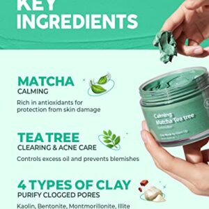 Glam Up - Calming Matcha Tea tree Clay Mask - Vegan Face Mask, Deep Cleansing, Calming Clay Mask for acne, Gentle Exfoliating Pore Purifying Skincare Face Mask, Acne Treatment, Blackhead remover - (125ml/4.23 Oz)