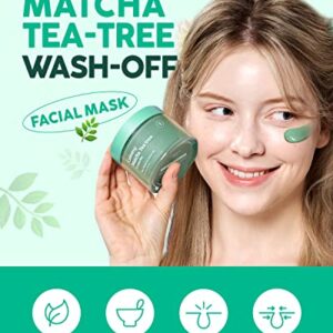 Glam Up - Calming Matcha Tea tree Clay Mask - Vegan Face Mask, Deep Cleansing, Calming Clay Mask for acne, Gentle Exfoliating Pore Purifying Skincare Face Mask, Acne Treatment, Blackhead remover - (125ml/4.23 Oz)