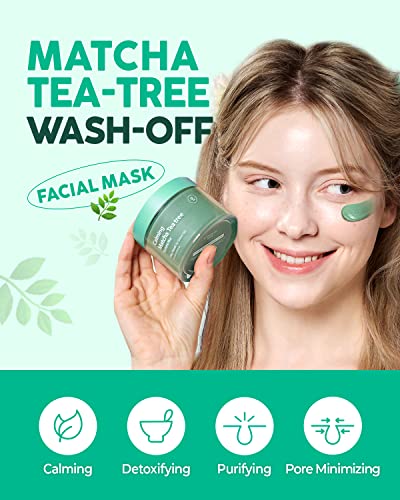 Glam Up - Calming Matcha Tea tree Clay Mask - Vegan Face Mask, Deep Cleansing, Calming Clay Mask for acne, Gentle Exfoliating Pore Purifying Skincare Face Mask, Acne Treatment, Blackhead remover - (125ml/4.23 Oz)