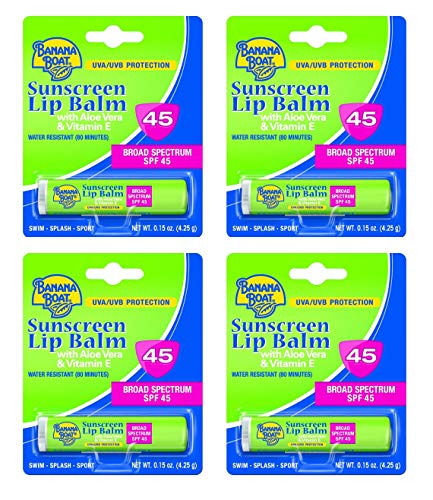Banana Boat Sunscreen Lip Balm Aloe Vera With Vitamin E SPF 45 0.15 oz (Pack of 4)