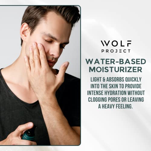 Wolf Project Men Skin Care Kit - Advanced Skin Care Set - Anti-Aging Face Moisturizer Gel Cream, Hydrating Charcoal Face Sheet Mask, Charcoal Face Cleanser - 3-Pack Mens Facial Care Kit