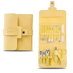 16-piece nail clippers portable set, professional manicure and pedicure set, manicure set with storage tools, nail clippers set beauty tools, beauty pliers pedicure knife (16 pcs/set, yellow)