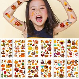 temporary tattoos for kids, thanksgiving day tattoos 133pcs waterproof body stickers, cute cartoon arm face fake tattoo, holiday party favor supplies decorations kits for women adults