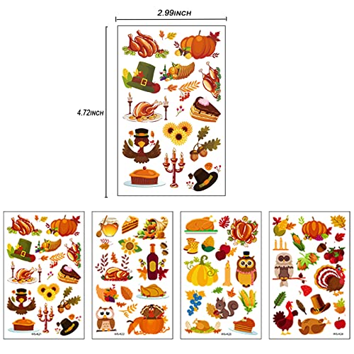 Temporary Tattoos for Kids, Thanksgiving Day Tattoos 133PCS Waterproof Body Stickers, Cute Cartoon Arm Face Fake Tattoo, Holiday Party Favor Supplies Decorations Kits for Women Adults