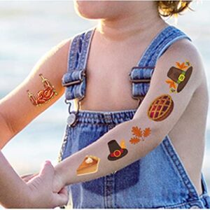 Temporary Tattoos for Kids, Thanksgiving Day Tattoos 133PCS Waterproof Body Stickers, Cute Cartoon Arm Face Fake Tattoo, Holiday Party Favor Supplies Decorations Kits for Women Adults