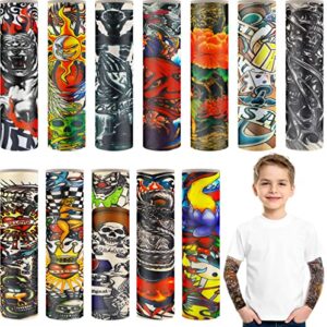 12 pieces tattoo arm sleeves for kids temporary kids tattoo sleeve uv sun protection kids arm sleeves (rich pattern)