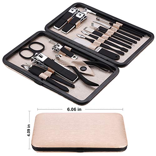 Sharp Nail Scissors and Nail Clippers Set High Precisio Stainless Steel Nail Cutter Pedicure Kit Nail File Manicure Pedicure Kit Fingernails & Toenails with stylish case (Light brown_18in1)