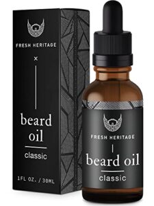 fresh heritage 1 fl.oz. mens beard oil- premium beard softening oil- all natural beard oil, cruelty-free & scented beard products- thicker beard oil for softer, fuller beard- classic/refresh scents