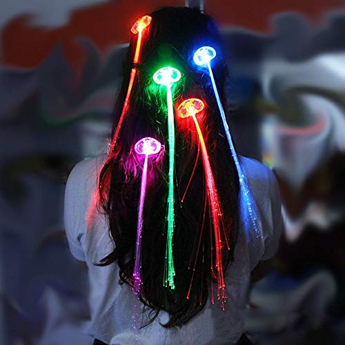 Topist LED Lights Hair, 12 Light-Up Fiber Optic LED Hair Barrettes Party Favors for Party, Bar Dancing Hairpin, Hair Clip, Multicolor Flash Barrettes Clip Braid, 12 Pack