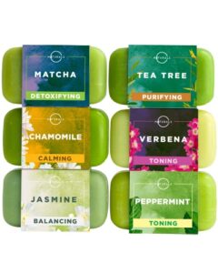 o naturals 6-piece green tea herbal essential oils natural bar soap collection moisturizing face & body cleanser gift set vegan ingredients shea butter enriched. men & women 4oz
