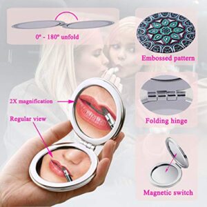 Beaufy Small Magnifying Travel Compact Mirror Bulk Mini Round Pocket Purse Makeup Mirrors Set Folding Portable Handheld 1x/2x Magnification Double Sided Mandala Gift for Women Girls Men Pack of 6