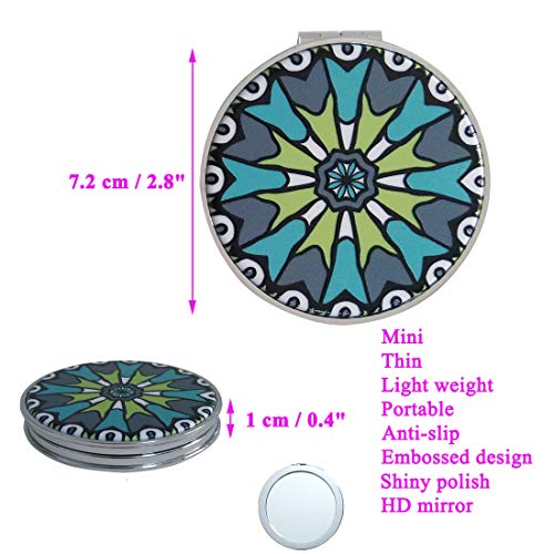 Beaufy Small Magnifying Travel Compact Mirror Bulk Mini Round Pocket Purse Makeup Mirrors Set Folding Portable Handheld 1x/2x Magnification Double Sided Mandala Gift for Women Girls Men Pack of 6