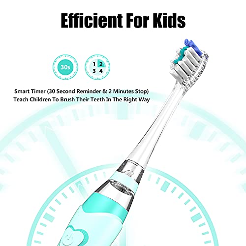 DADA-TECH Kids Electric Toothbrush Toddler Sonic Battery Powered Rainbow Light Up Vibrating Tooth Brush with 2 Minutes Timer for Children Boys Girls Ages 2+ Years Old, 3 Soft Brush Heads (Green)