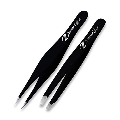 Zayraz style tweezer Set Slant Pointed Tweezer for Ingrown Hair. Precision Sharp Needle Nose Pointed Tweezers for Splinters -Set of Point and Slant Stainless Steel Tweezers for Eyebrow Plucking