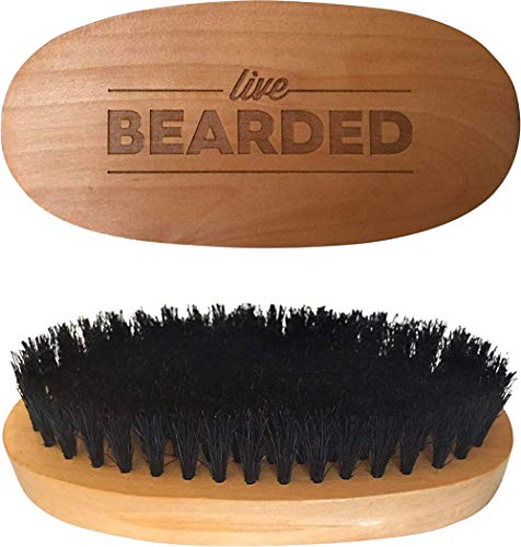 Live Bearded: Premium All-Natural Boar Bristle Beard Brush - Real Wooden Handle - Supports Beard Hair Growth, Style Control and Oil Production - Tames Big and Wild Beards - Easily Daily Grooming