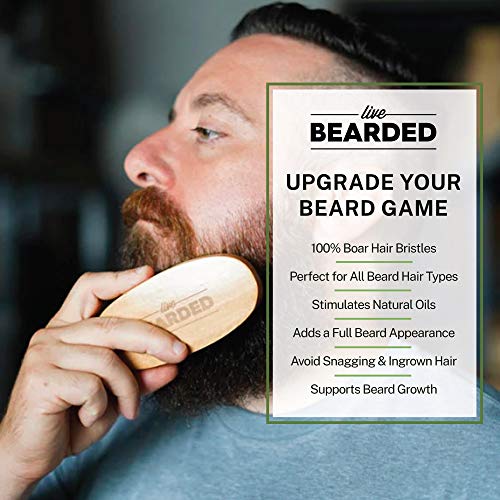 Live Bearded: Premium All-Natural Boar Bristle Beard Brush - Real Wooden Handle - Supports Beard Hair Growth, Style Control and Oil Production - Tames Big and Wild Beards - Easily Daily Grooming