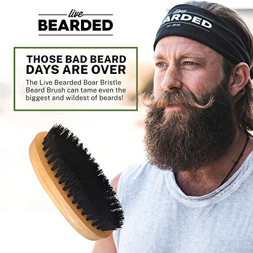 Live Bearded: Premium All-Natural Boar Bristle Beard Brush - Real Wooden Handle - Supports Beard Hair Growth, Style Control and Oil Production - Tames Big and Wild Beards - Easily Daily Grooming