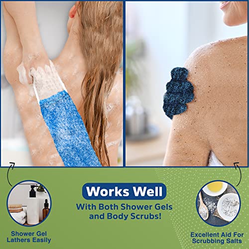 Exfoliating Gloves and Back Srubber for Shower for Men and Women | Body Exfoliation Scrub Towel & Spa-Quality Bath Shower Gloves | Exfoliating Mitts (2 Sets) and Single Back Loofah to Remove Dead Skin