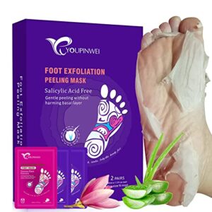 foot peel mask, youpinwei exfoliating feet peeling mask for dry cracked heels – 2+1 packs – make your feet baby soft get smooth silky skin, calluses and dead skin remover for women and men