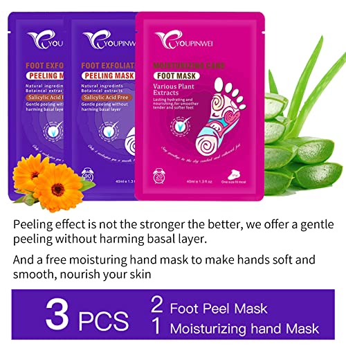 Foot Peel Mask, YOUPINWEI Exfoliating Feet Peeling Mask for Dry Cracked Heels - 2+1 Packs - Make Your Feet Baby Soft Get Smooth Silky Skin, Calluses and Dead Skin Remover for Women and Men