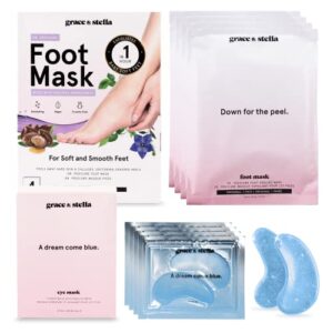 grace & stella under eye mask (24 pairs, blue) + foot peel mask (4 pairs, unscented)