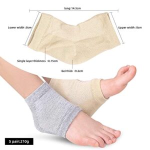 5 Pairs Moisturizing Socks, Foot Heel Socks, Open Toe Socks, Ventilate Gel Spa Socks for Womens (One Size Fits Most, 5 Colors(Green+Pink+Beige+Black+Grey))