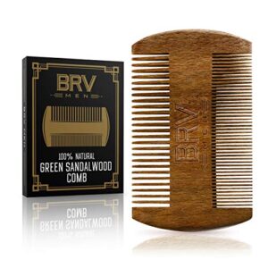 brv men beard & mustache comb – 100% natural green sandalwood – pocket size, comes with carry case – works perfectly with your beard oil and beard balm – for all types and styles of hair