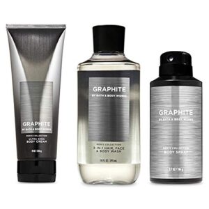 bath and body works, gift set graphite for men ~ body wash ~ body cream and deodorizing body spray- full size