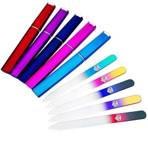 glass files for nails, luxurious valentine gift – manicure glass fingernail files with cases. trim, shape, and smooth with authentic czech glass – 5-piece bona fide beauty premium czech glass files